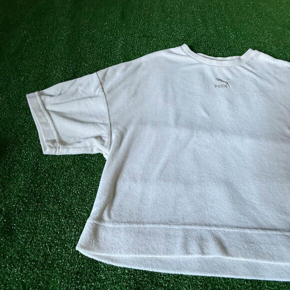 Puma Short Sleeve Crew Neck Classics Towelling Oversized Cream T-Shirt Size M - Picture 4 of 14